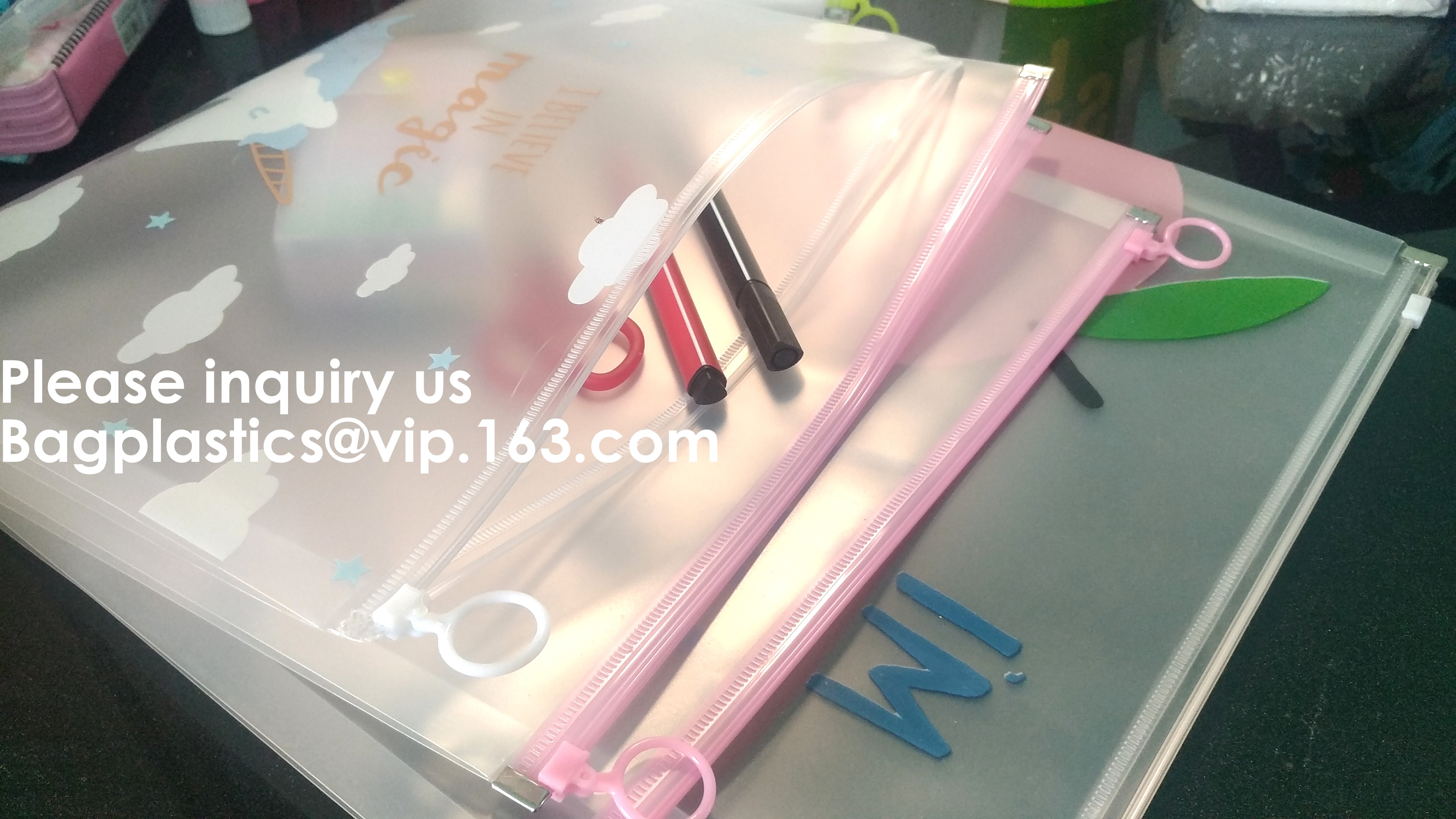 Metal Slider Office File Folder Mesh Clear PVC Zip Lock Document Bag,Folder File Wallet Zipped Lock Document Bag pack