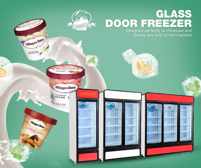 Fan Cooling Chiller 3 Glass Door Upright Refrigerator Freezer Showcase