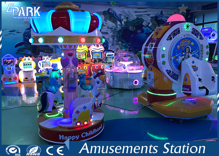 3 Seats Mini Carousel Kiddy Ride Machine , Merry Go Round Horse Riding For Kids