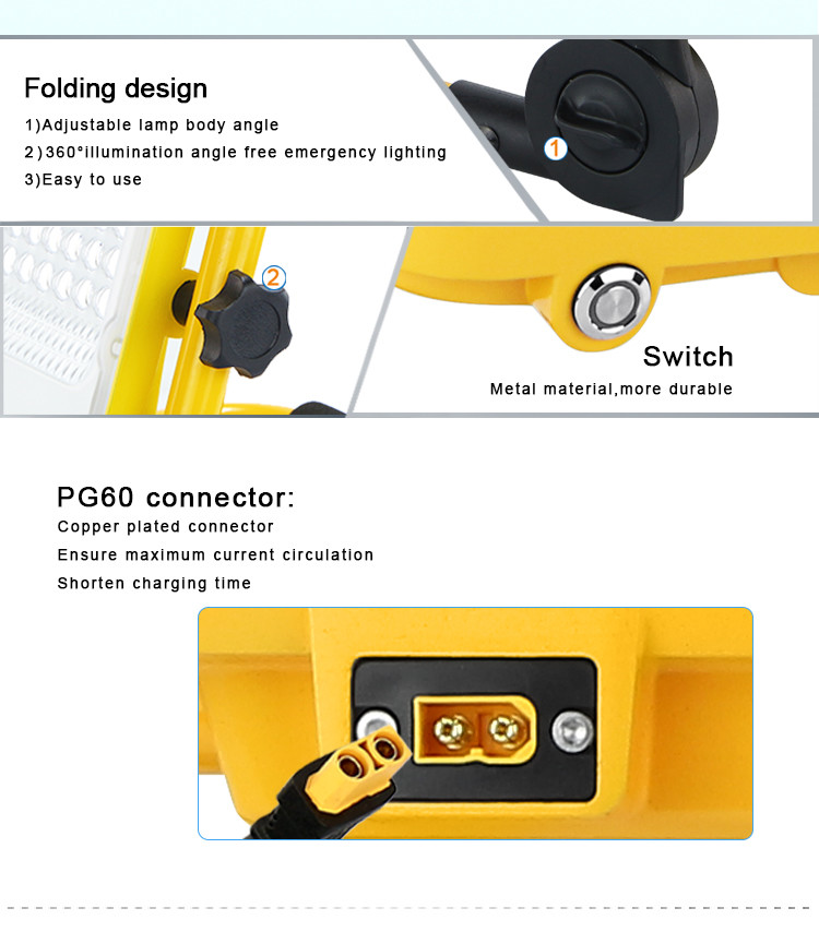 Battery Powered Magnetic LED Work Lamp 50 W 60 W 100 W Flexible Hyper Tough Rechargeable Work Light