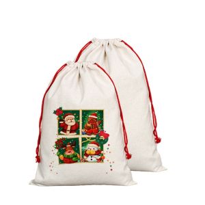 Custom Logo Linen Sublimation Drawstring Bag Santa Sacks Sublimation Blank