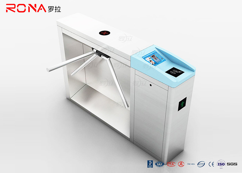 Semi Automatic Pedestrian Turnstile Gate Waist 304 Stainless Steel Tripod With Ticketing System
