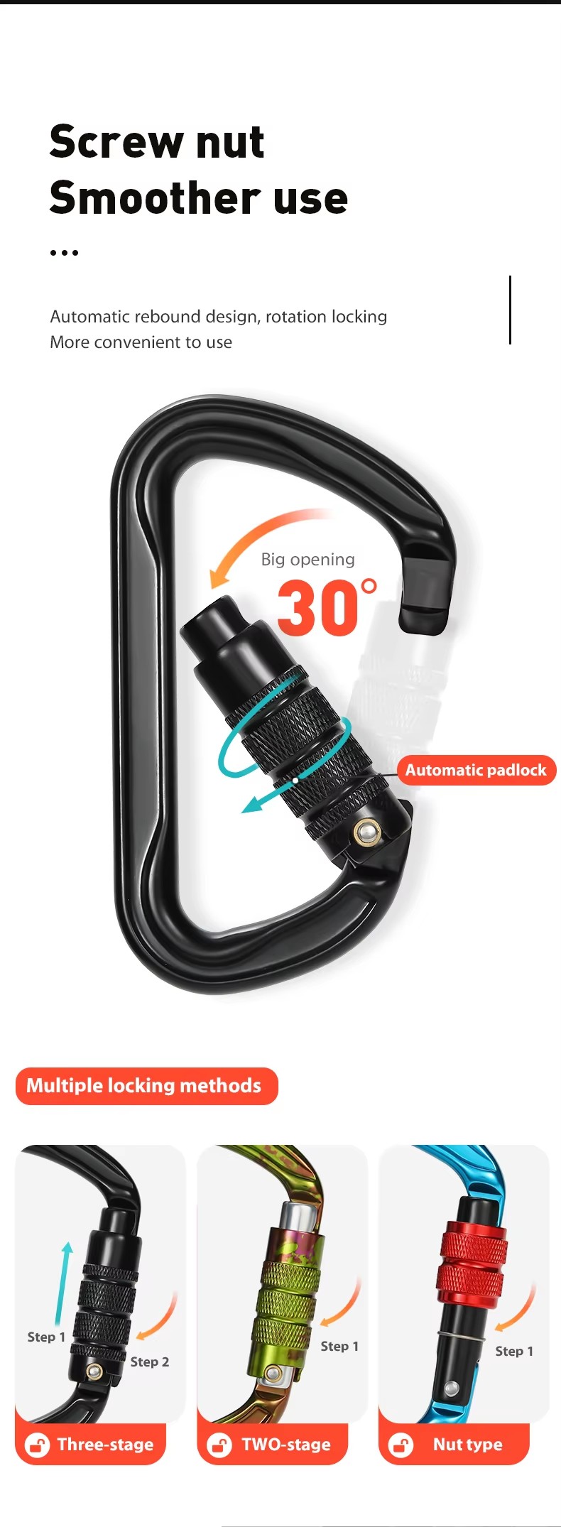 OEM Accepting 30KN Heavy Duty Carabiner Snap Hook for Mountain Climbing in Heavy Industry
