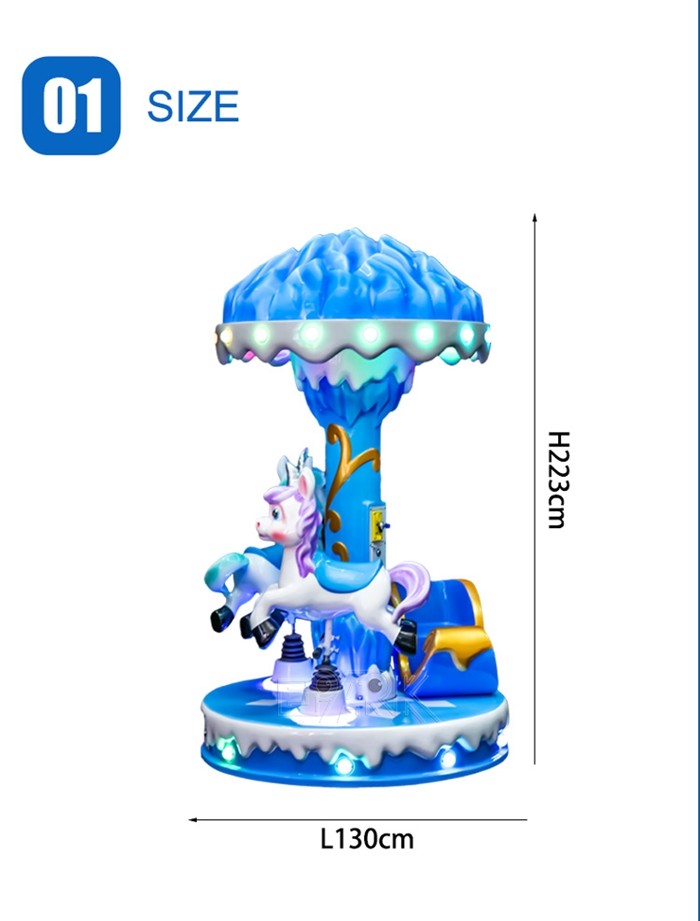 Amusement Equipment Mini Carousel Ride Coin Operated Ice And Snow 3 Players