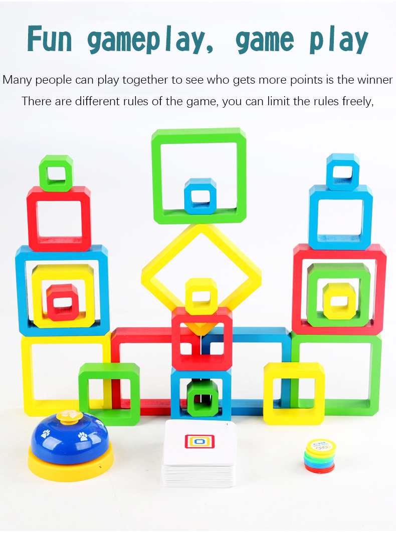 Wooden Intelligence Color Square Box Kindergarten Learning Toys Assembly Blocks