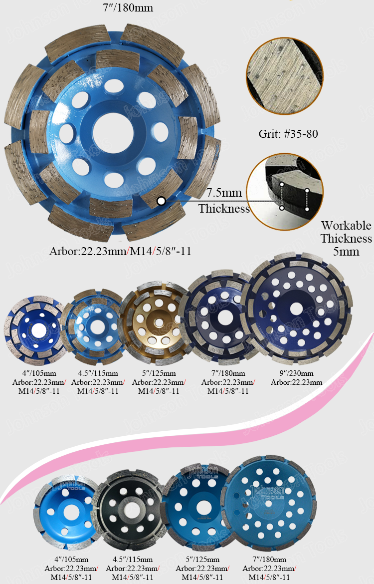 Professional 105-180mm Double Row Diamond Cup Wheel Long Grinding Life