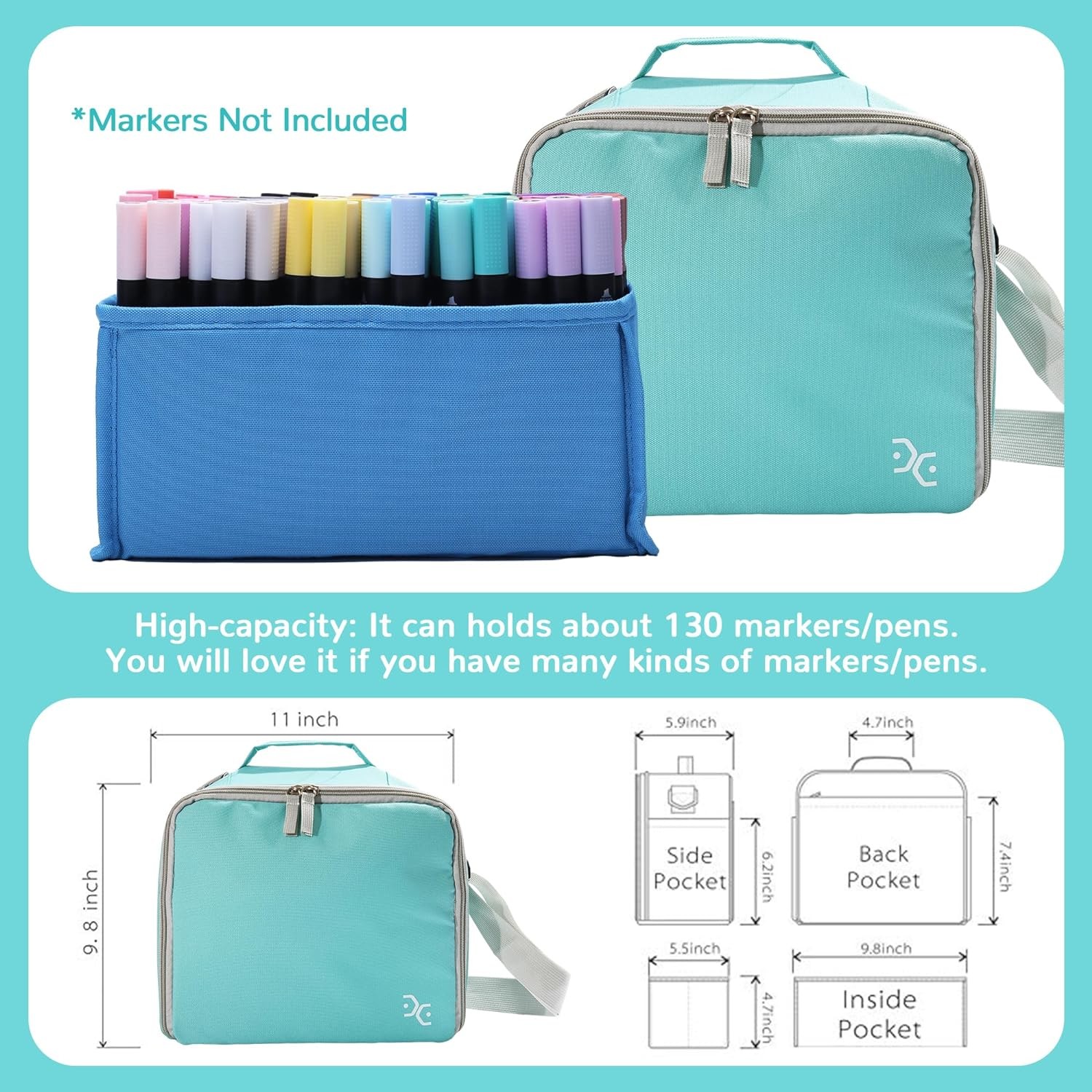 Storage Tote Bag for Marker Pens Brush Pen Coloring Pencils Books Art and Crafts Supplies Tools Cosmetics, Up to 130 Pen