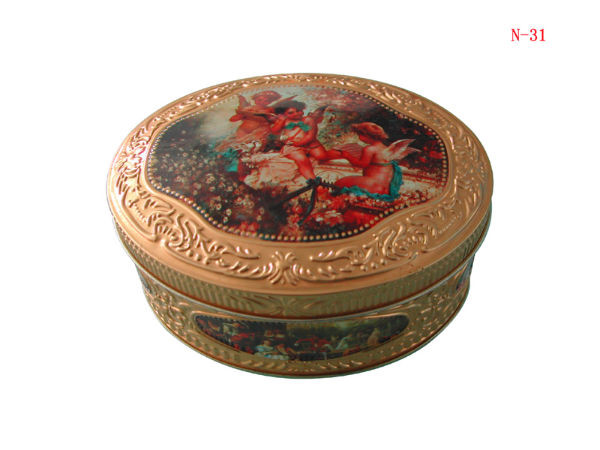 CMYK Biscuit Tin Box Embossed 0.32mm Round Tin Boxes With Lids
