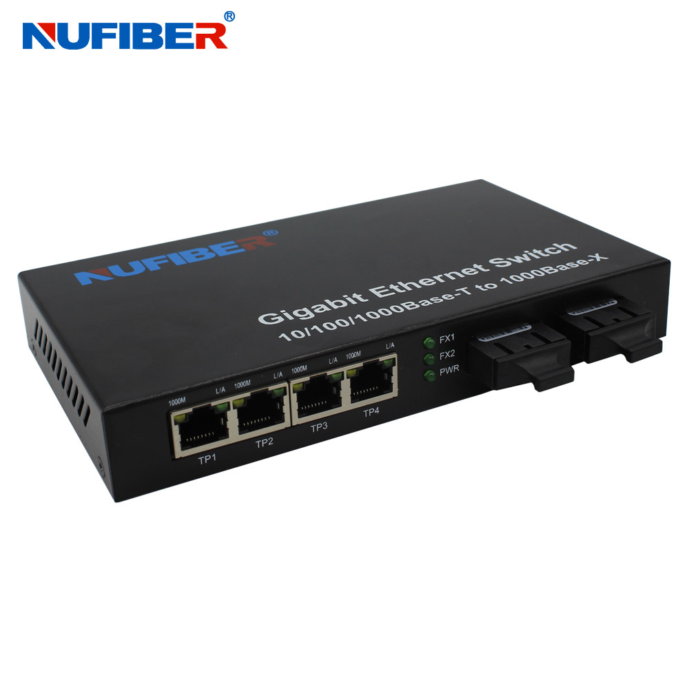SM Dual Fiber Four Port Ethernet Switch Auto Negotiation Function Fiber Ethernet Switch