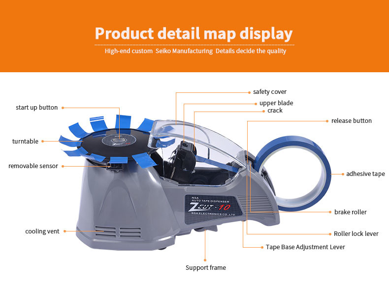 50Hz Automatic Tape Cutter dispenser 110V 70mm Length OEM ABS Material