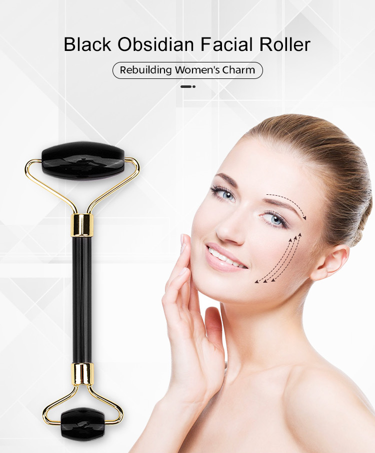 3.9CM Remove Toxins Black Face Stone Roller Obsidian Neck Beauty Instrument