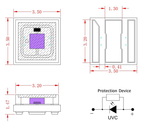 Washing Machines UV SMD 3535 Led Uvc Chip 100mA 150mA 20mW For Water Purifier