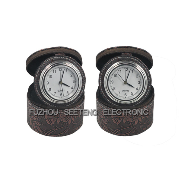 3D tecenology printing leather PU travel clock with leather jewel box