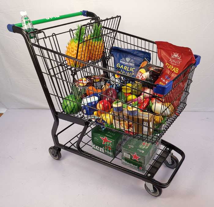 American Style Black Steel Shopping Cart Electrophoretic Metal Shopping Cart