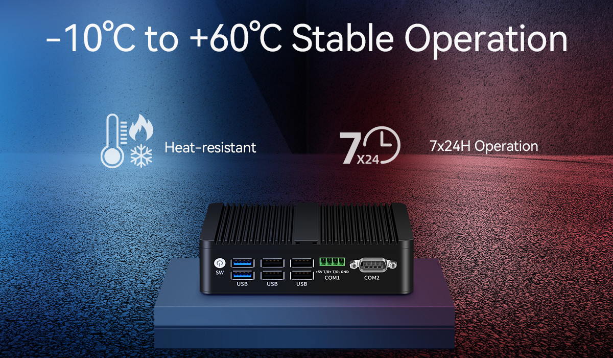 Intel N100 Processor Fanless Industrial Mini Computer Dual COM DDR4 RAM 4LAN