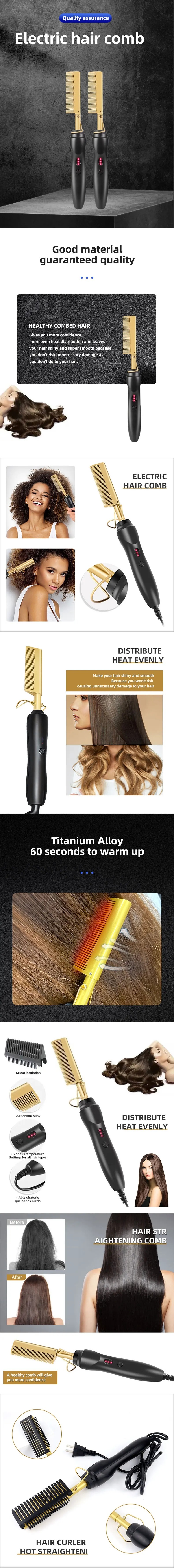 Heat Resistant Styling 80-210 Degrees Flat Iron Heated Hotcombs with Gold Black