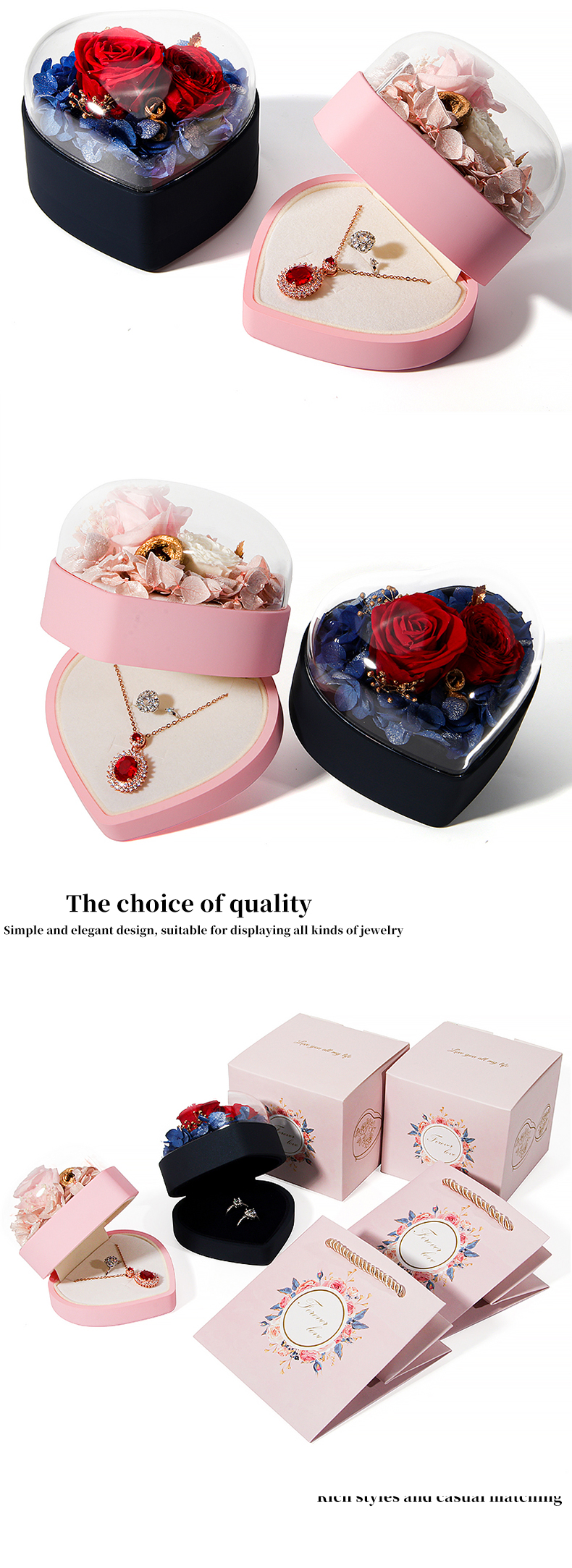 Custom Flower Jewelry Box Heart Shaped Gift Box With Velvet Packaging Box