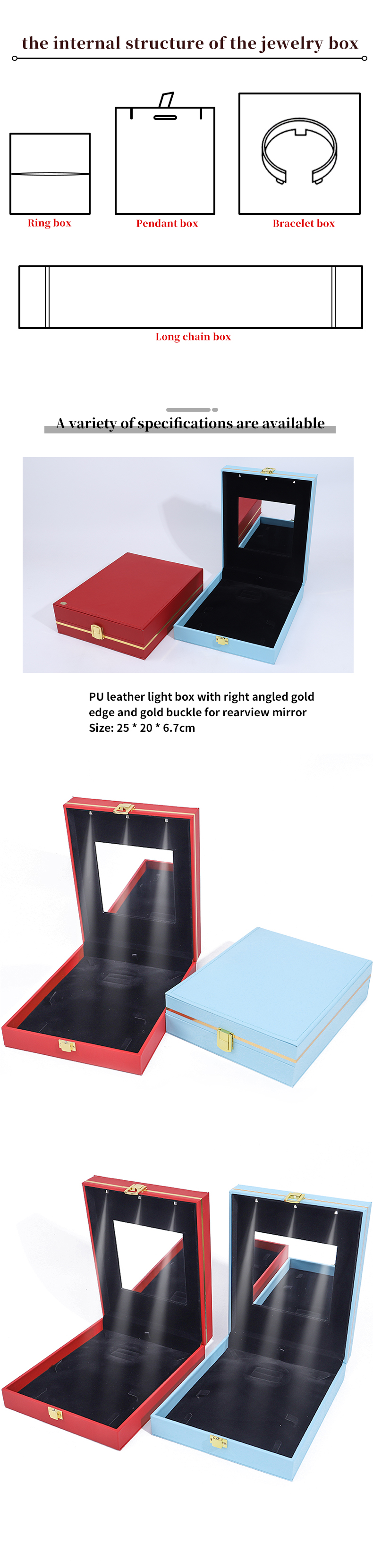 Customized LED Light Jewelry Box for Necklace Earrings Bracelet Set Display