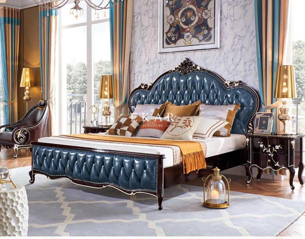 Oak Wood Leather Classic Upholstered Antique Bed OY-DC26