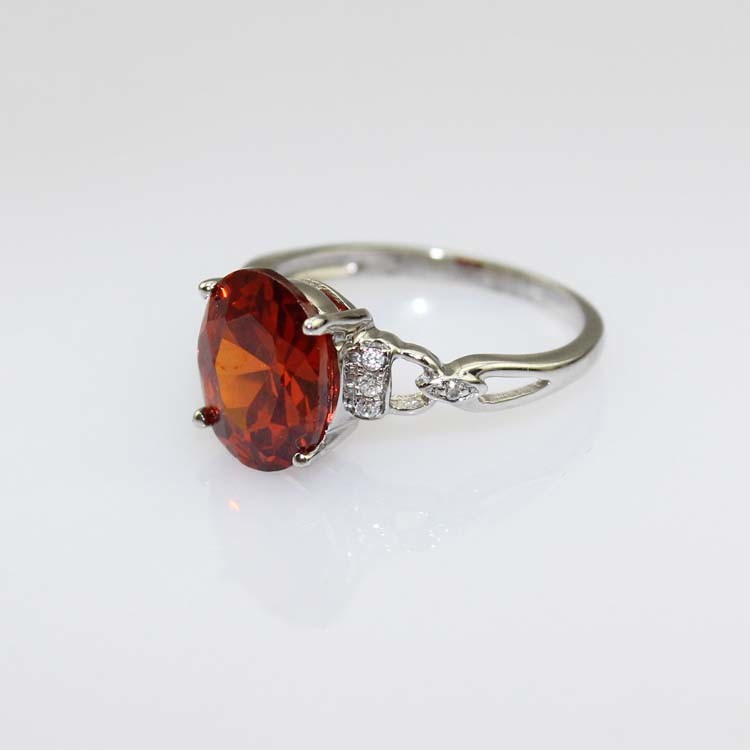 White Gold Plated 925 Silver Jewelry 8mmx10mm Oval Red Cubic Zircon Ring(R77)