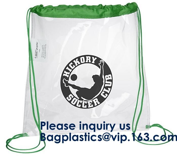 PVC Drawstring Bag Backpack With Solid Bottom Promotional Custom 210D Transparent PVC Clear Drawstring Backpack Bags