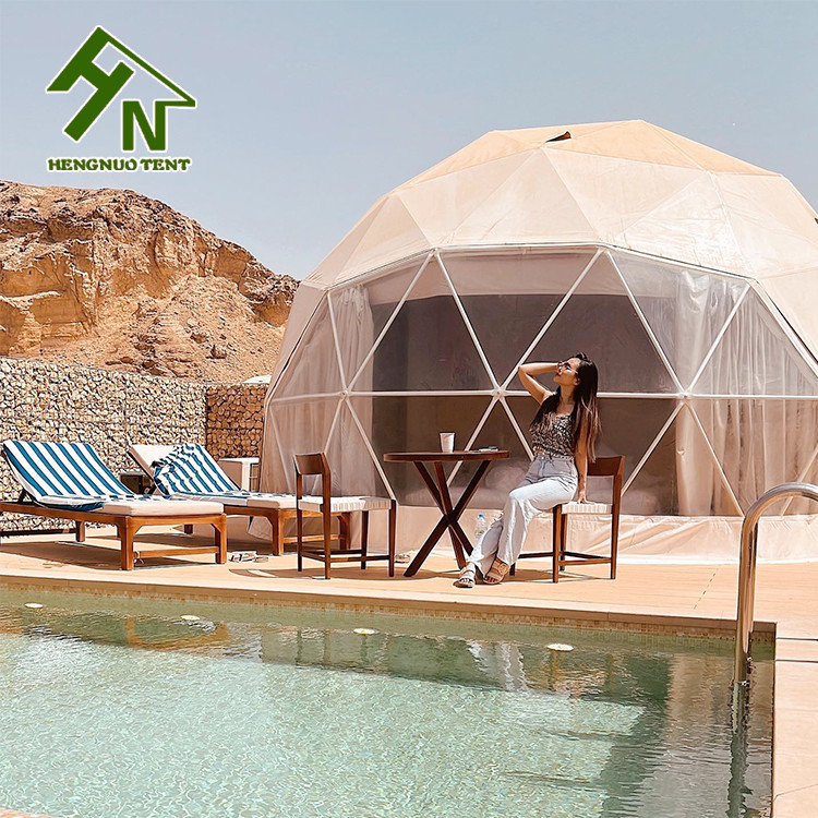 6m Desert Yellow PVC Fabric Glamping Tent Dome Geodesic Camping Tent