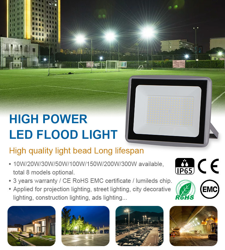 6500K Ra80 Outdoor Waterproof LED Flood Light Aluminum Housing Slim Tempered Glass