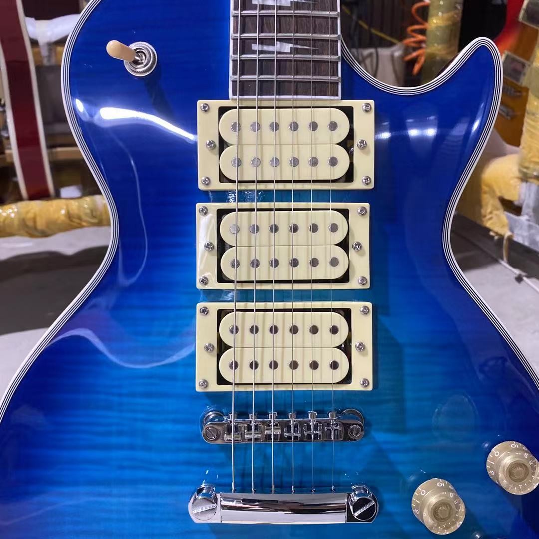 Custom LP Style Ace Frehley Hummbucker Pickups Electric Guitar with Rosewood Fingerboard Mahogany Body Blue Color Accept