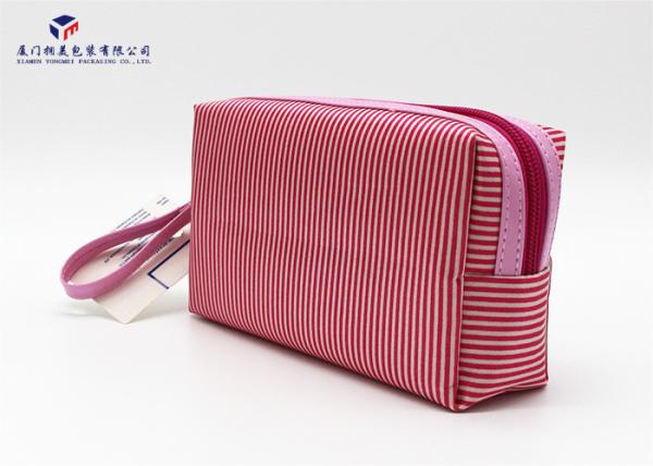 Light Weight Fabric Cosmetic Bag Small Women Handbag Deep Pink Color Oxford