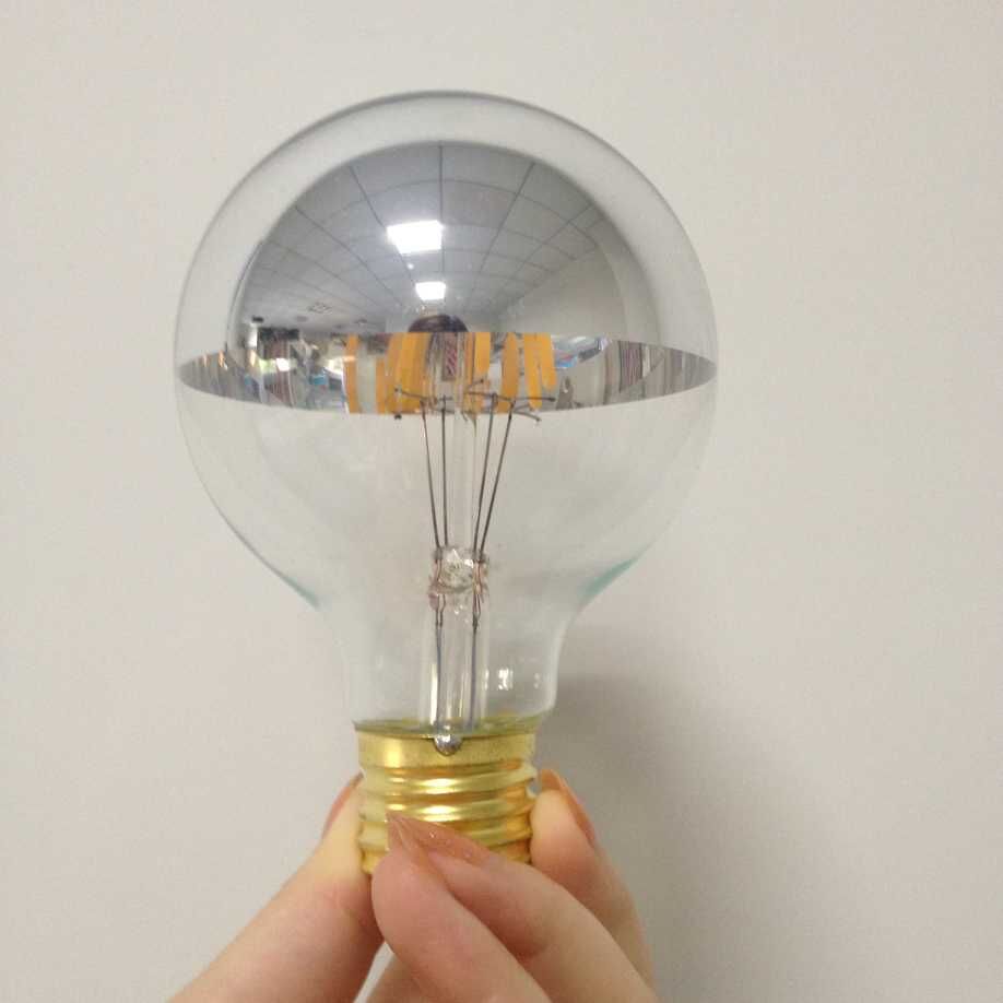 G25 type filament led bulbs light dimmable in silvery mirror reflector glass
