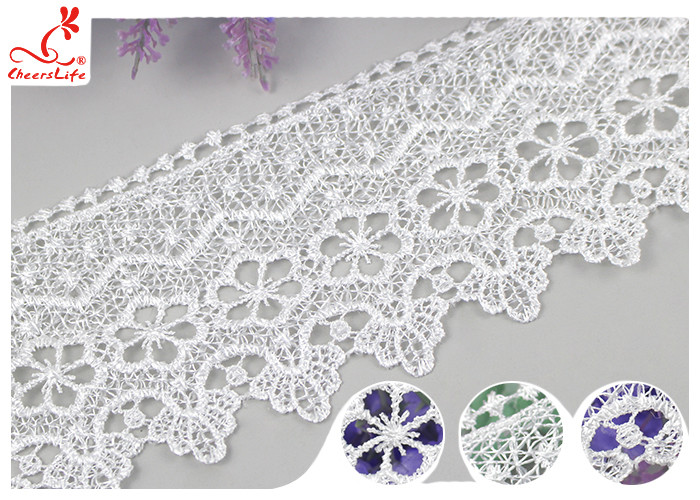 White 100% Polyester Water Soluble Lace Trim For Clothing Factory