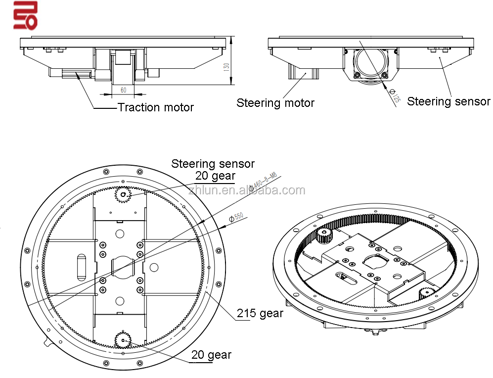 500kg AGV Drive Wheel For Kinco Built In Planetary Reducer