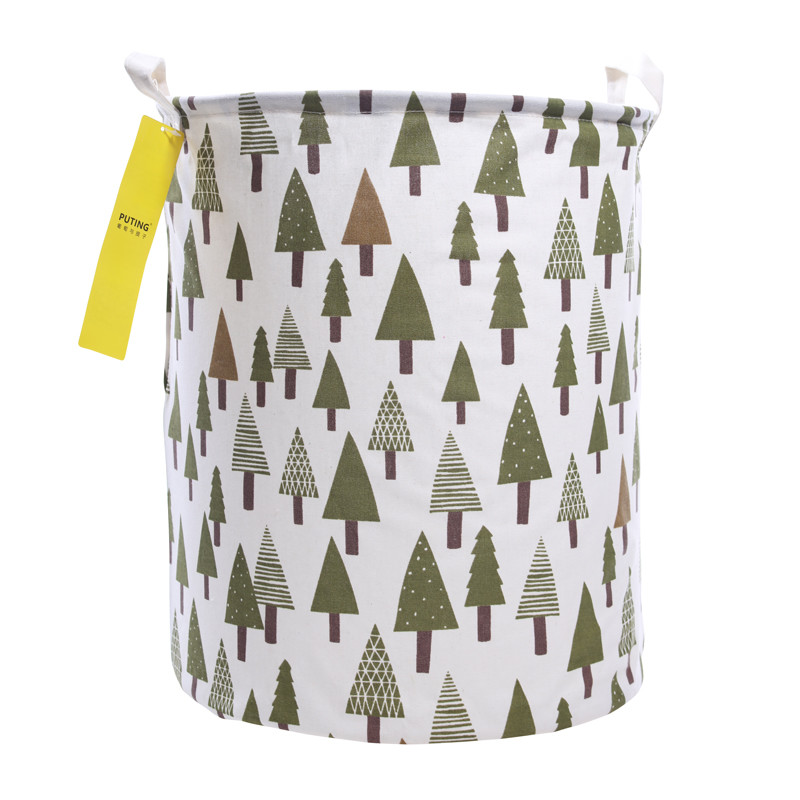 Puting Foldable washing laundry basket toy storage bag cotton lenon customized green gree laundry facility