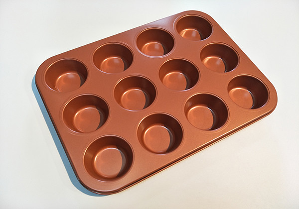 Steel 5 Piece Copper Bakeware Set with Nonstick Ti-Cerama Coating Super Strong 0.8MM Gauge Includes Cookie Sheet Muffin