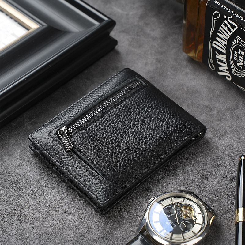 Men's Genuine Leather Wallet Ultra-Thin Anti-Theft Brush Wallet for Business Advantage