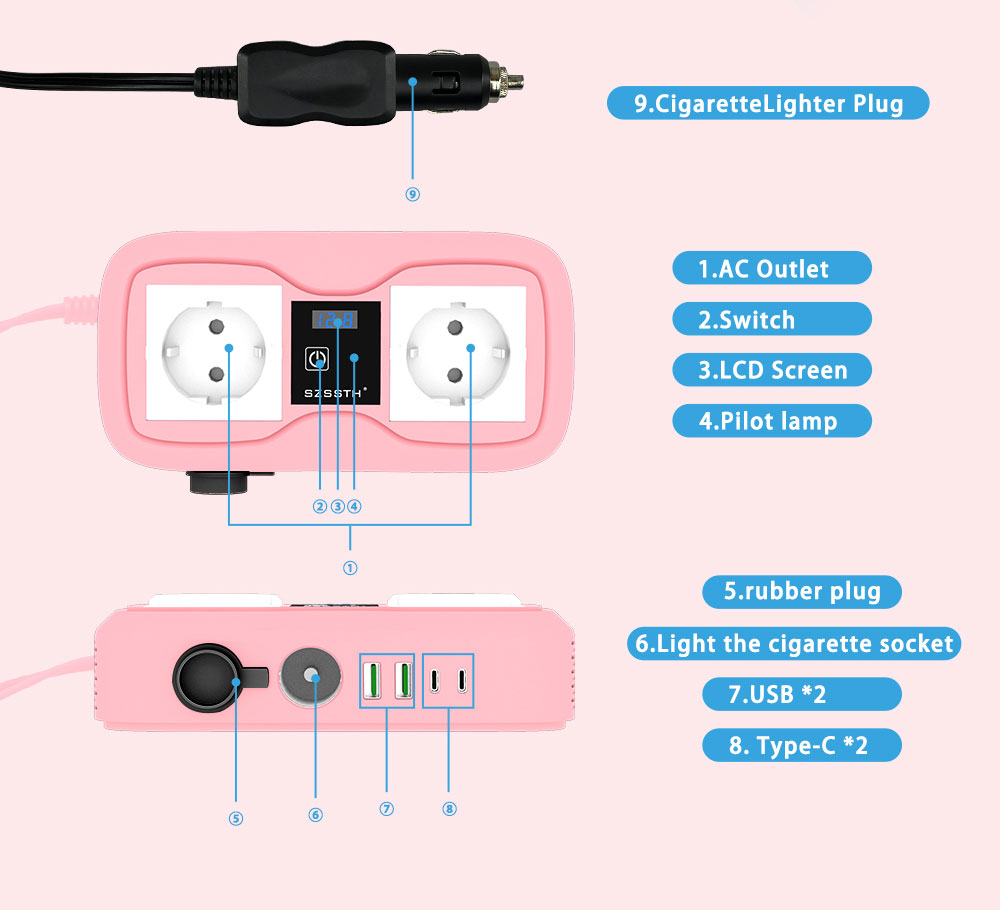 Modified Sine Wave 200 Watt Car Inverter 12V DC To AC 240V With 2 USB Charging Ports