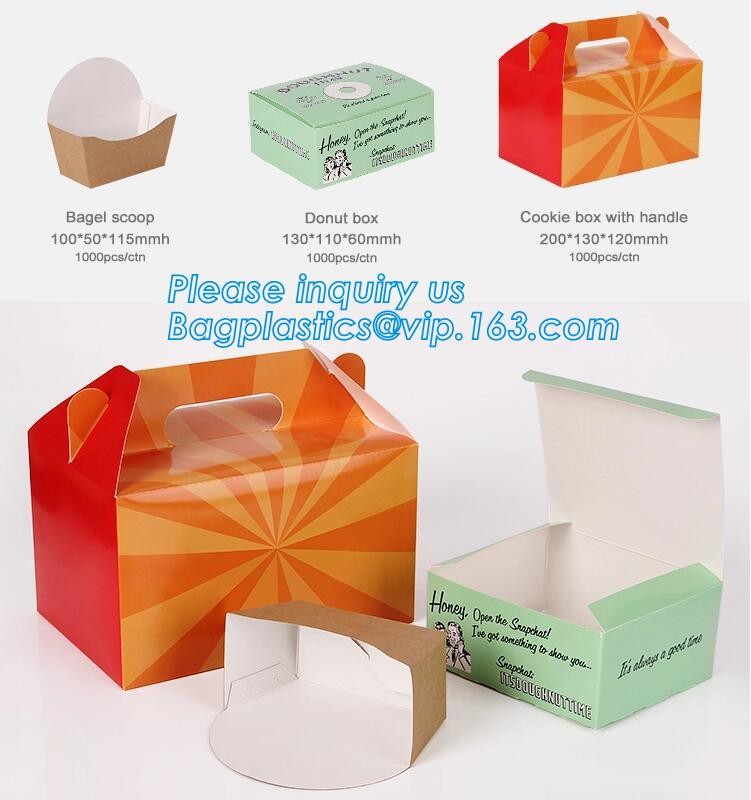 Custom Food Grade Paper Doughnet Box Wholesale,fast food take away paper box, custom printed food packaging bagease, pac
