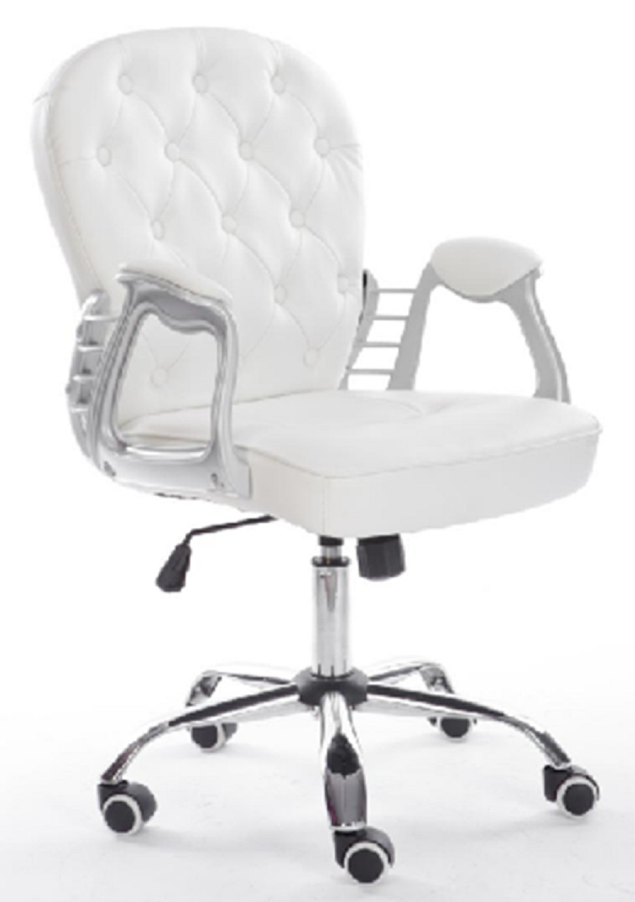 Ergonomic Design With Tilt Adjustment White PU Leather Powder-coated Metal Frame Padded Armrests Chrome Gas Lift