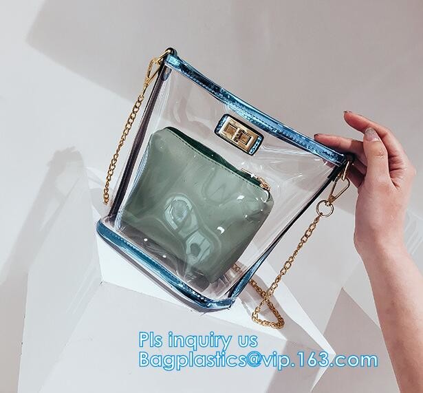 Gift bag clear shopping bag custom PVC plastic shopping bag, shiny pvc handle shopping hand bag clear tote bags ladies h