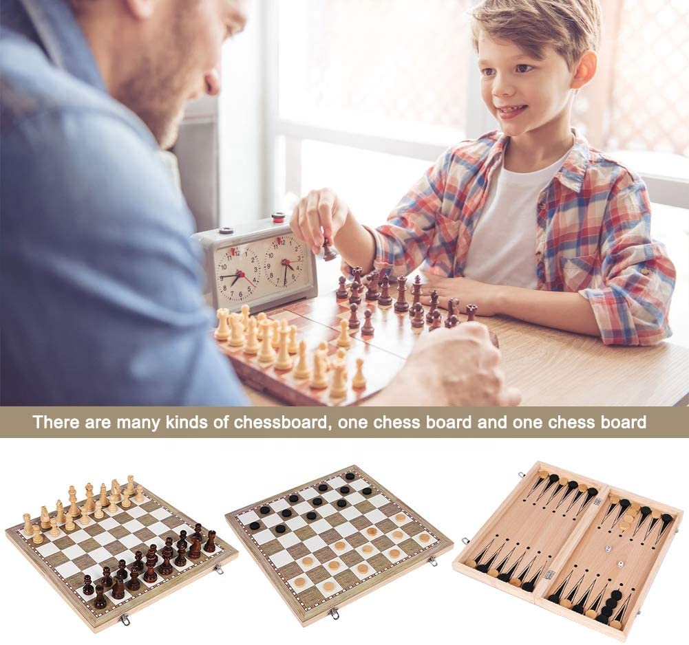 Chess Set for Adults Kids Wooden Foldable Chess Board Tabletop Chess Game Toy Set