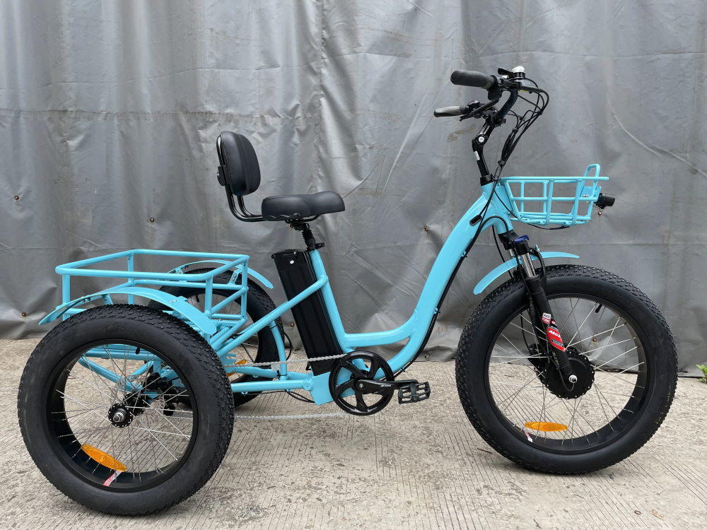 24 Inch 3 Wheel Electric Tricycle 7 Speed 48V 750W Electric Fat Tire Cargo Bike