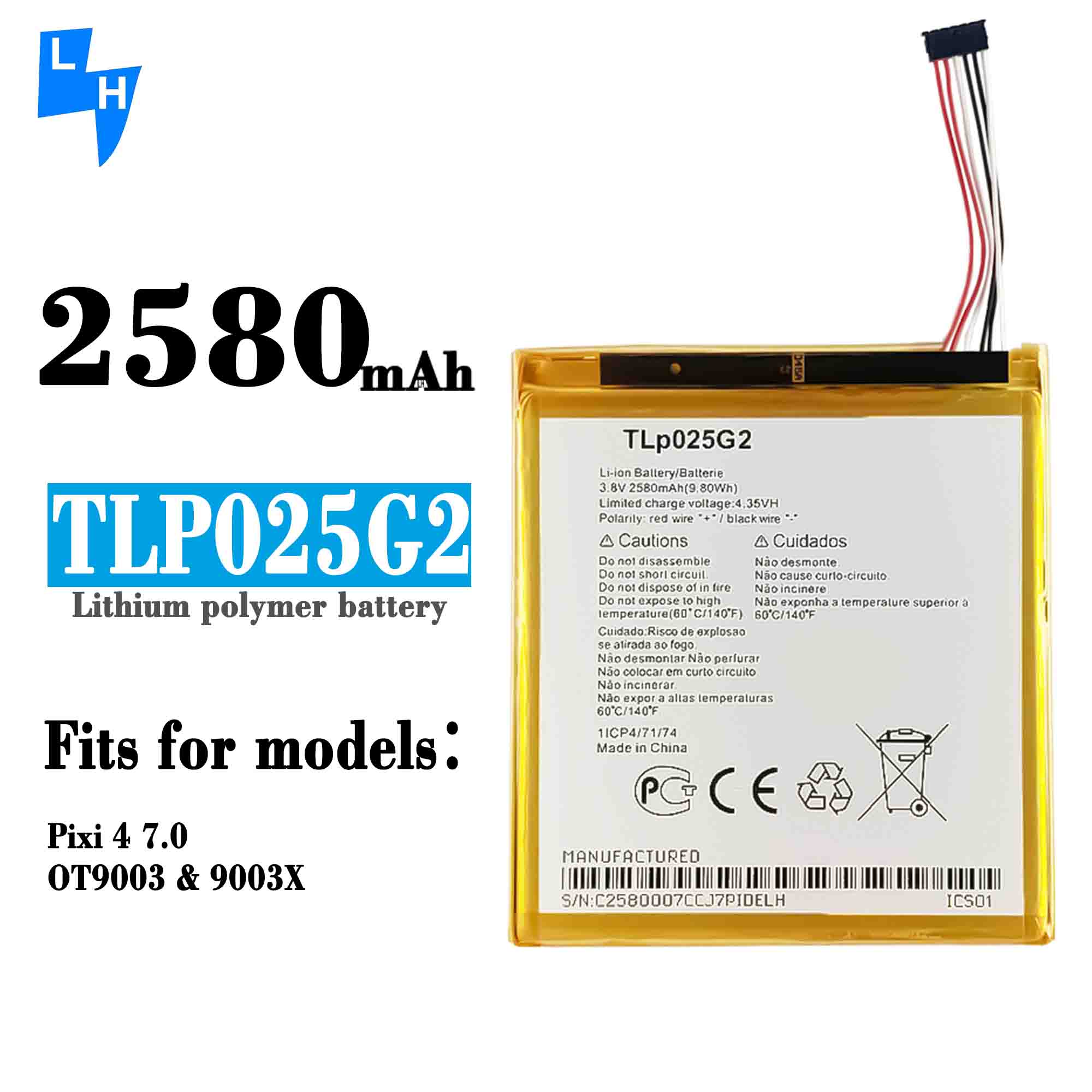 Original 1 1 Rechargeable Battery For Alcatel TLp025G2 2580mAh OT9003 9003X Mobile Phone