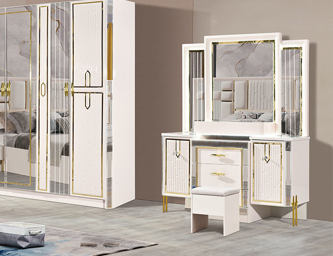 Durable MDF White Wood Bedroom Sets Furniture model 861 Luxury King Size