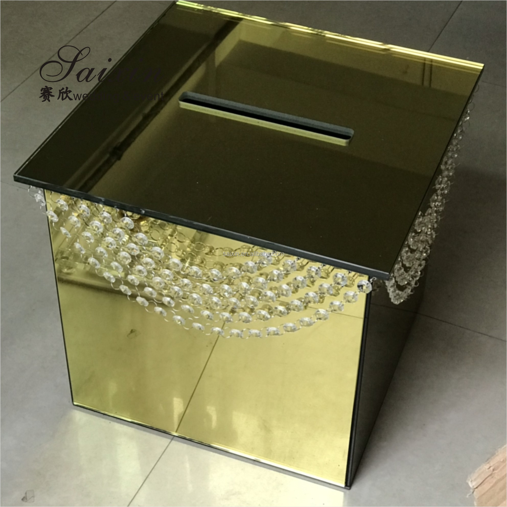 20ft Acrylic Wedding Backdrop Decoration Centerpieces Beautiful Event Gold Mirror Plastic Money Boxes