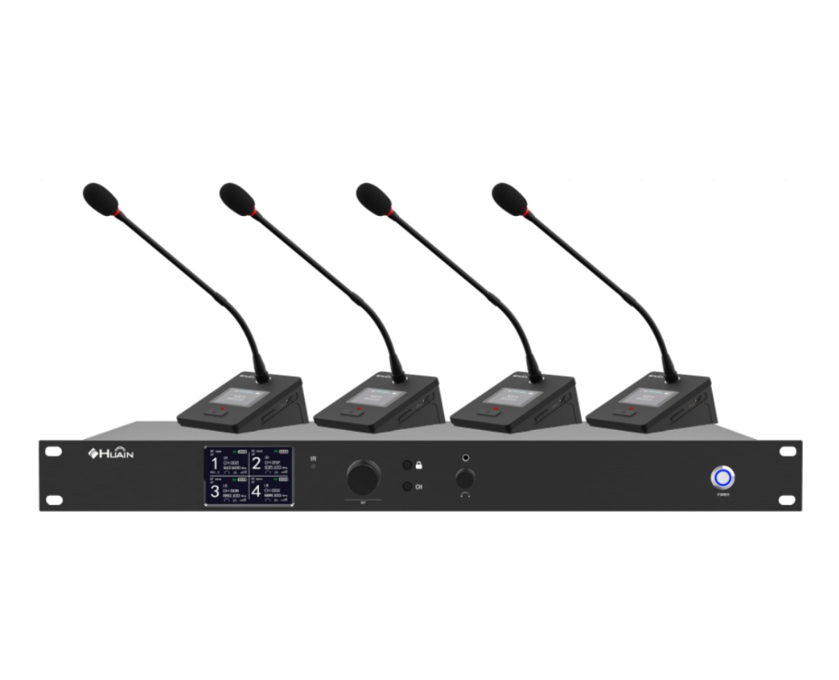 Wireless Microphone System Physical Button UHF 4 Channel Lecture Desktop