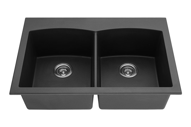 33 Inch Black Double Bowl Top mount/Under mount Granite Composite Sink