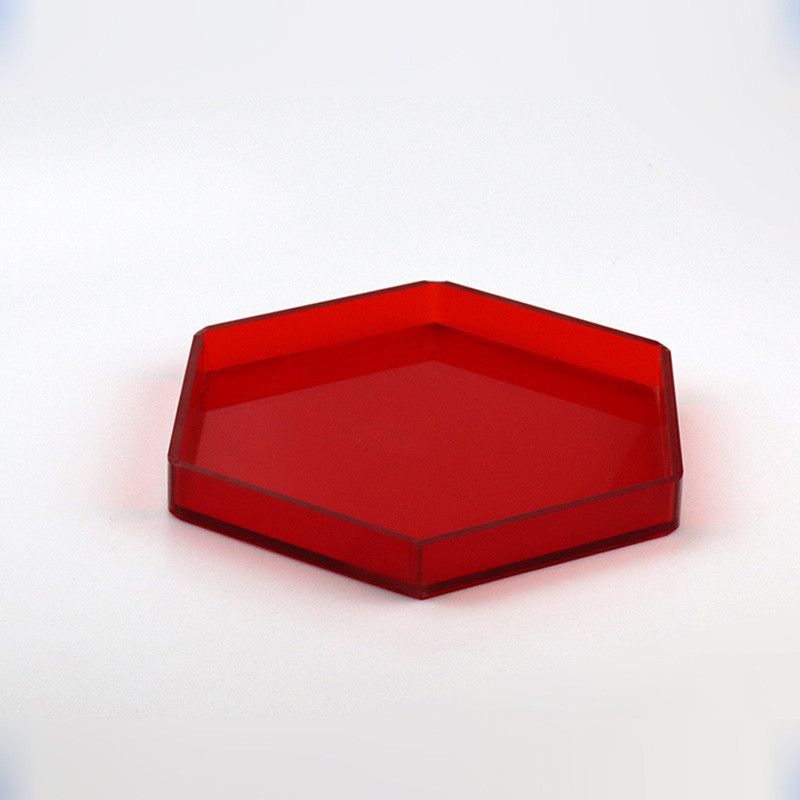 Hexagon Shape Red Acrylic Tray Organizer PMMA Plexiglass Lucite Serving Tray
