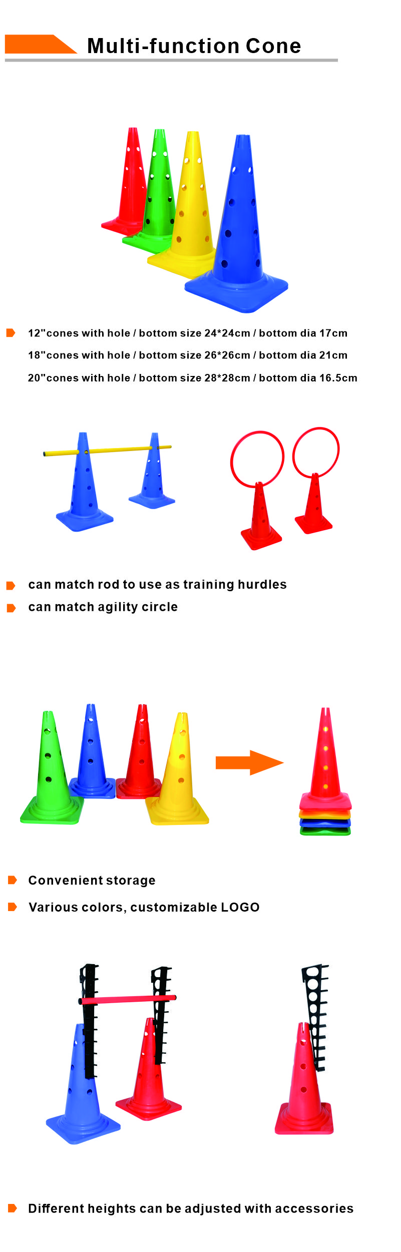 Agility Training Set Of Football Soccer Cones With Heat Transfer Film Printing