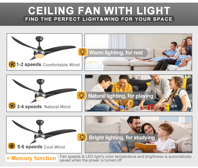 Sliver Plastic Blades WIFI Control LED Ceiling Fan with 2- and 4000k Color Temperature