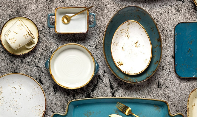 Western Restaurant Ceramic Tableware Set Gray And Yellow